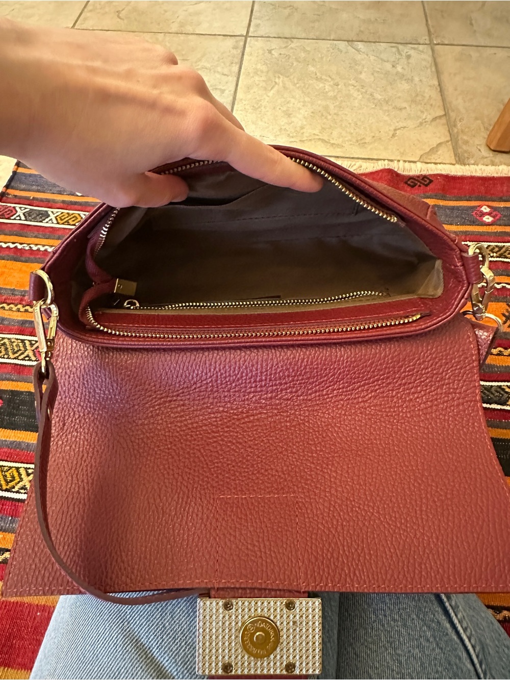 Divina Firenze Italian Handmade Bag Pebble Leather - Burgundy Shoulder/Crossbody - Picture 4 of 6